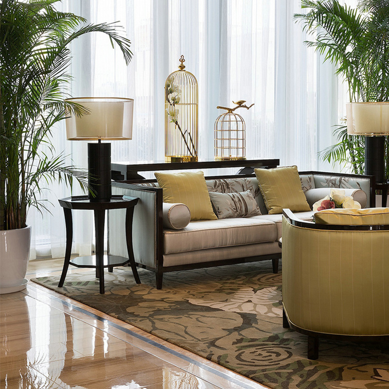 沙發(fā)組合客廳布藝三人沙發(fā)，新中式實(shí)木