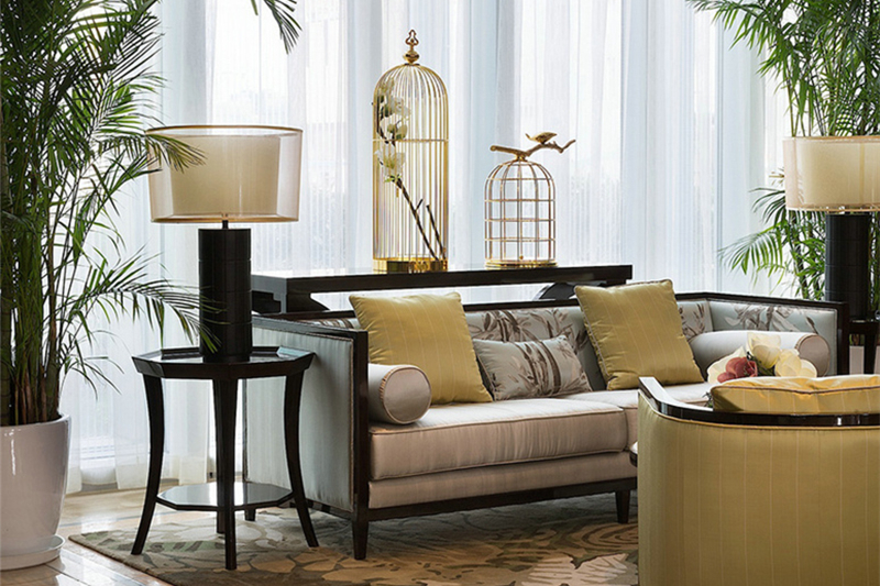 沙發(fā)組合客廳布藝三人沙發(fā)，新中式實(shí)木