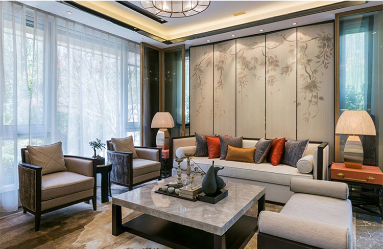 現(xiàn)代新中式樣板房沙發(fā)，簡(jiǎn)約布藝沙發(fā)