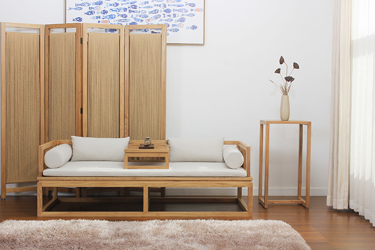 新中式老榆木羅漢床，免漆禪意床榻茶幾