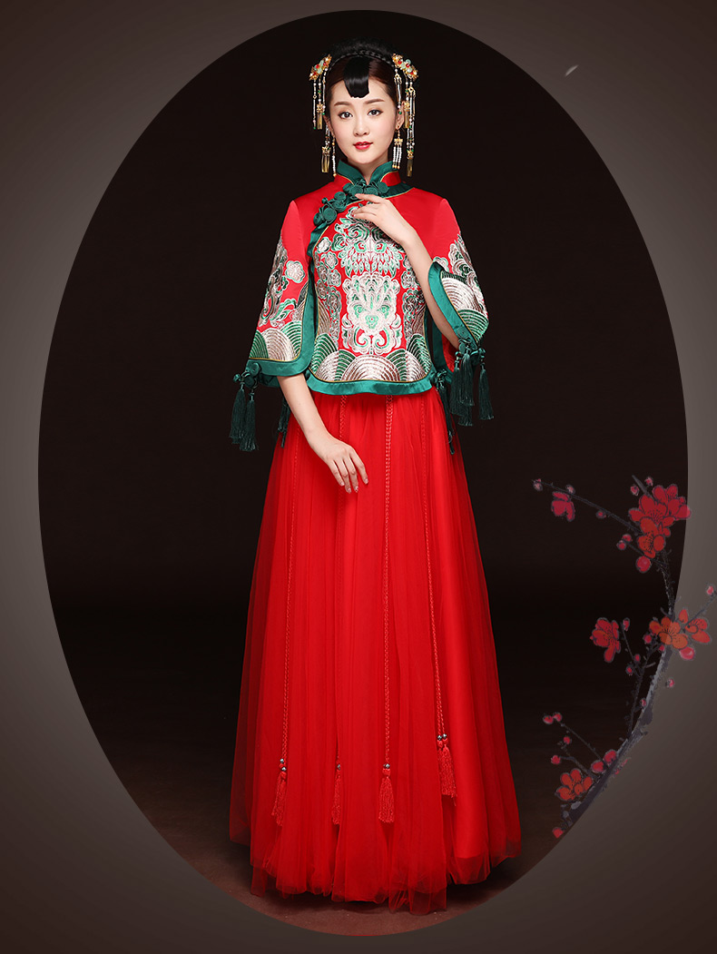秋季新款紅色敬酒服，改良旗袍長款