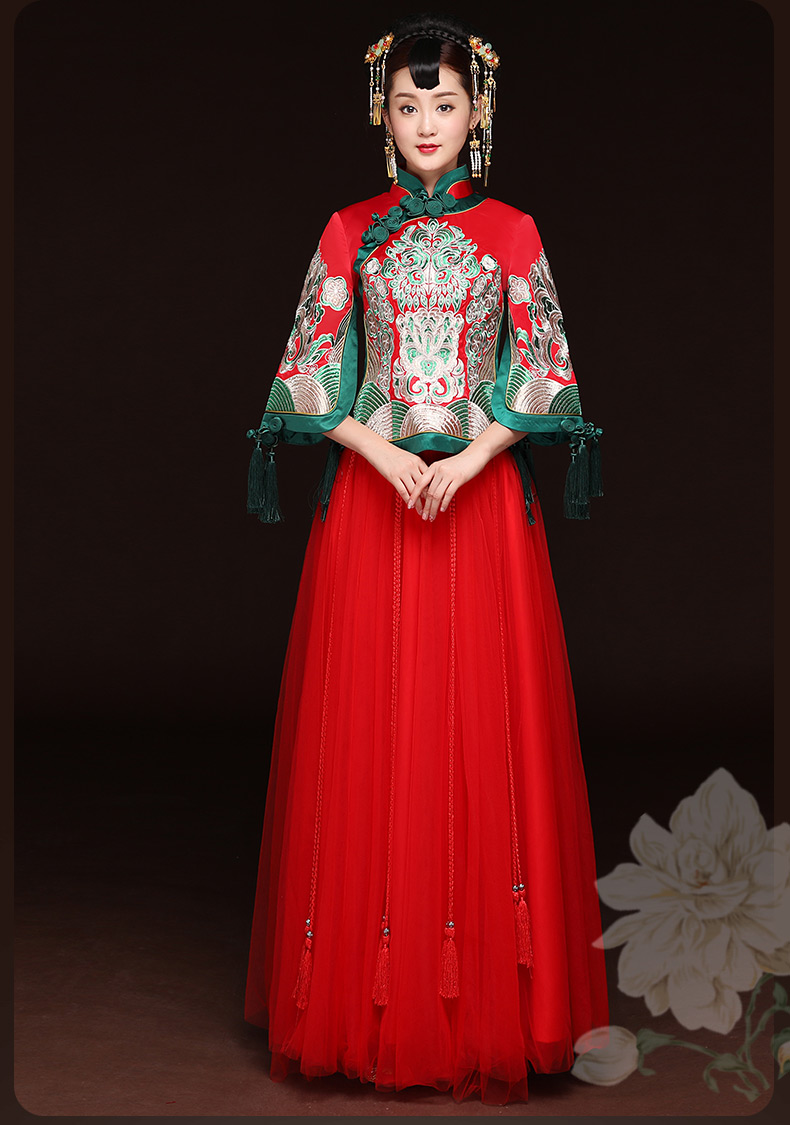 秋季新款紅色敬酒服，改良旗袍長款