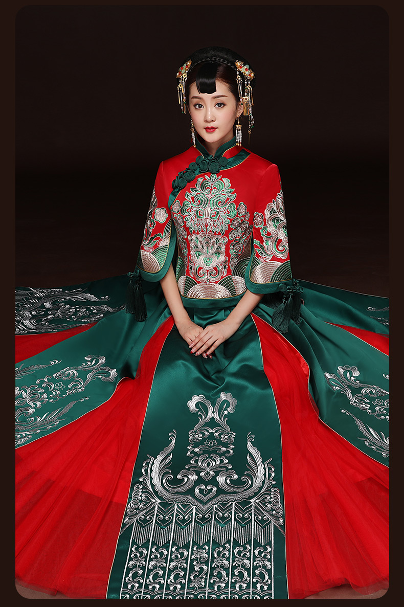 秋季新款紅色敬酒服，改良旗袍長款