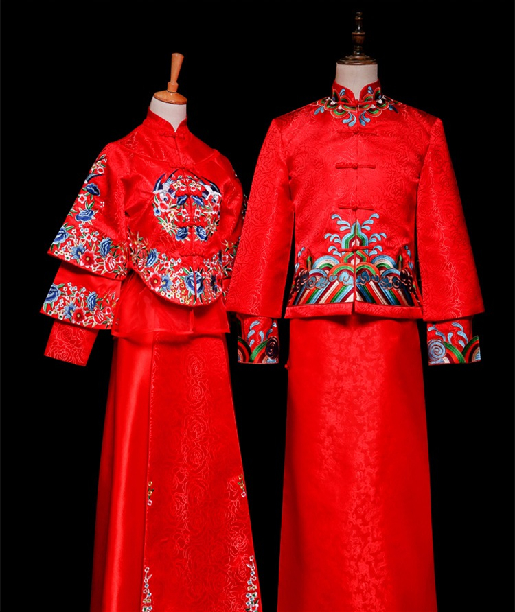 中國(guó)古典元素刺繡新娘禮服，敬酒服長(zhǎng)袖春裝