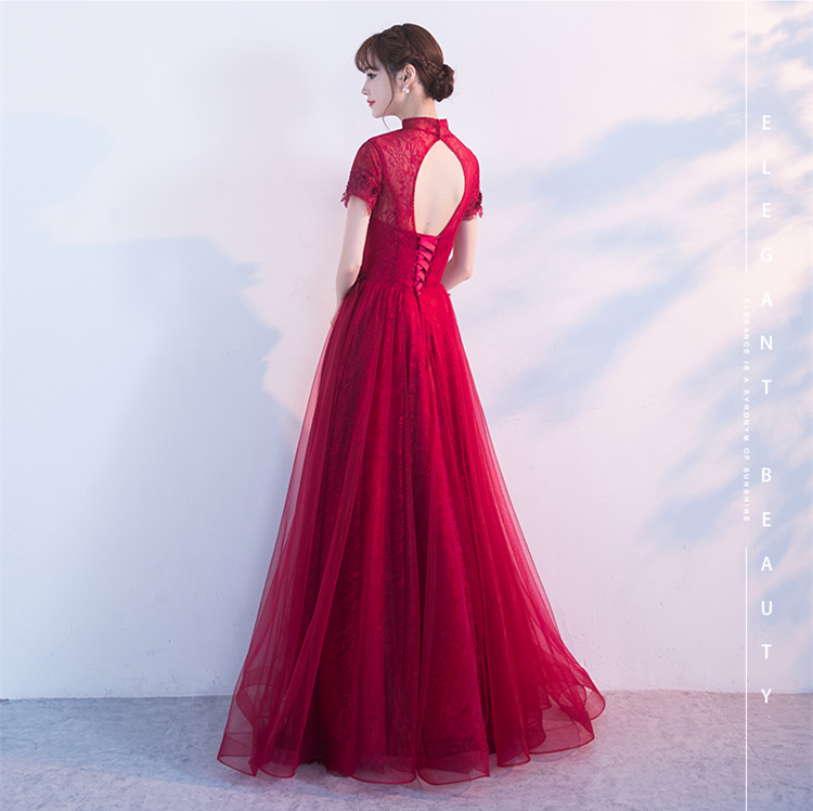 中式立領(lǐng)修身長(zhǎng)款禮服，新娘敬酒服