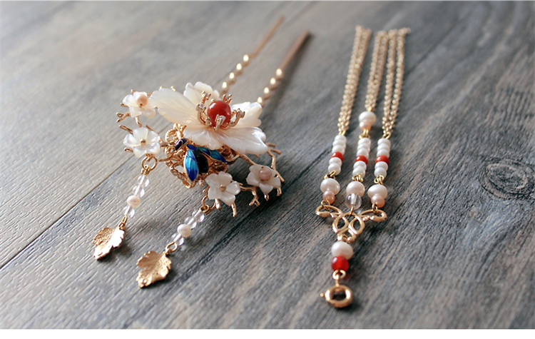 古典手工發(fā)簪，燒藍景泰藍帶流蘇發(fā)釵