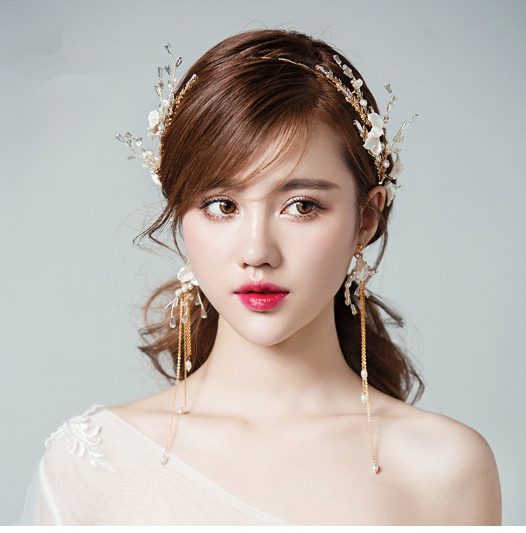 水晶頭花發(fā)箍頭飾，精美金色古典發(fā)飾