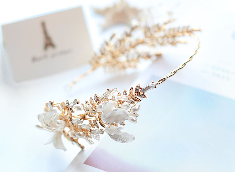 水晶頭花發(fā)箍頭飾，精美金色古典發(fā)飾