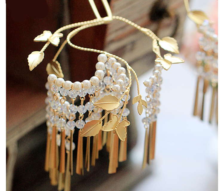 金色復(fù)古宮廷頭飾，古典蝴蝶流蘇額飾