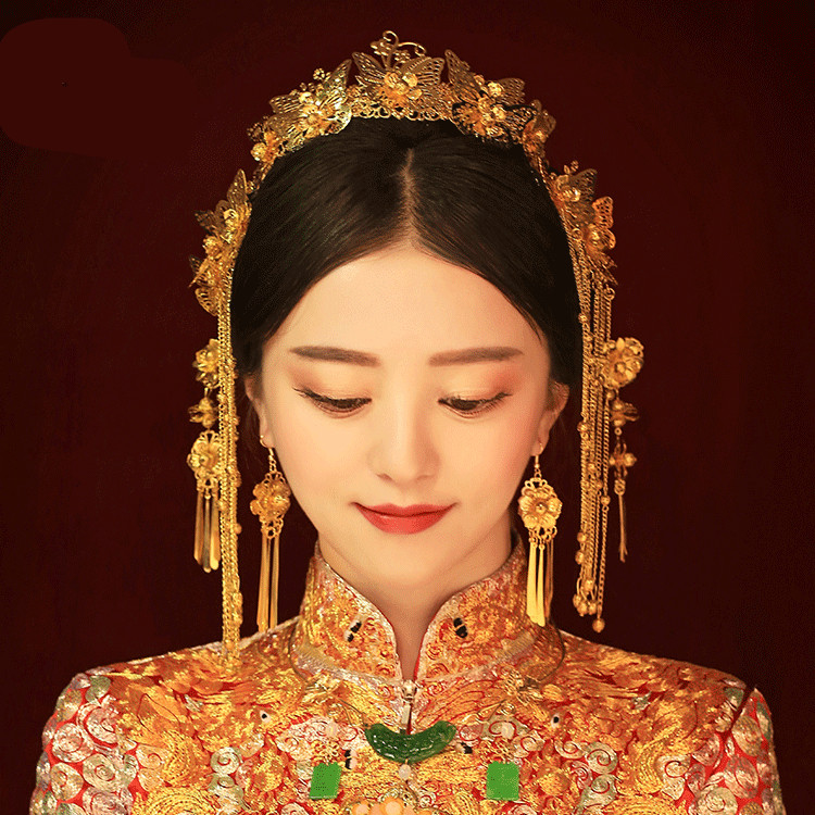 女子金色流蘇古風(fēng)頭飾，鳳冠配飾品