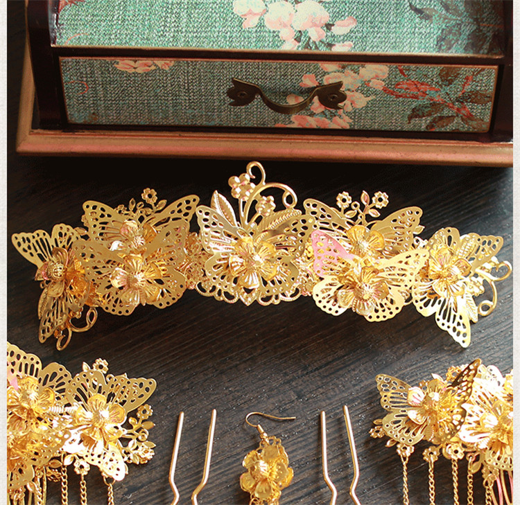 女子金色流蘇古風(fēng)頭飾，鳳冠配飾品