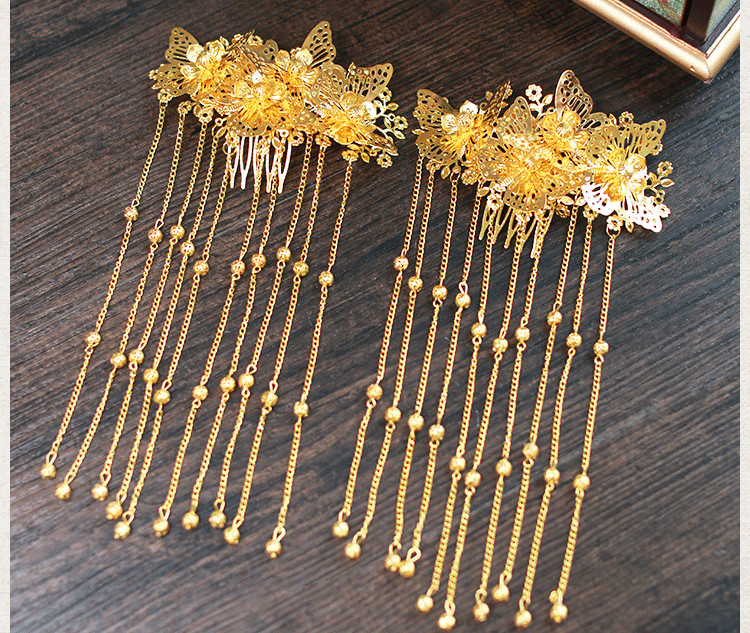 女子金色流蘇古風(fēng)頭飾，鳳冠配飾品