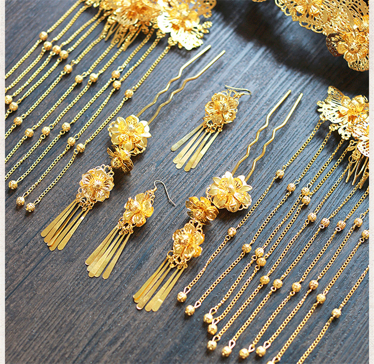 女子金色流蘇古風(fēng)頭飾，鳳冠配飾品