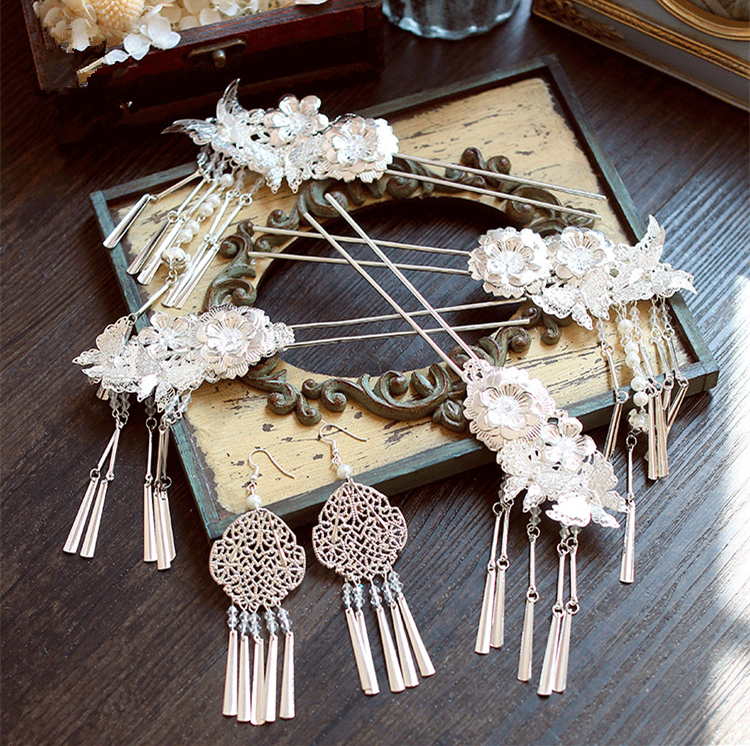 家佳樂(lè)文學(xué)銀白色步搖，新文藝復(fù)古發(fā)簪