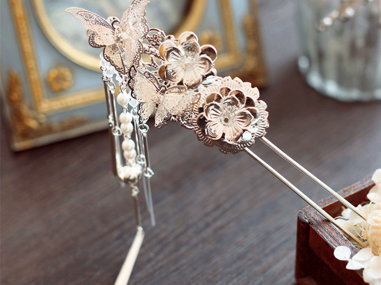家佳樂(lè)文學(xué)銀白色步搖，新文藝復(fù)古發(fā)簪