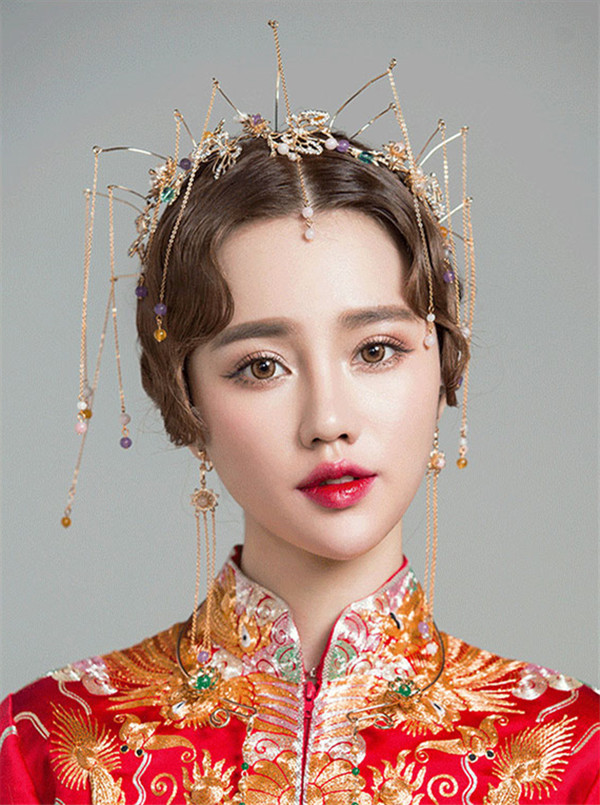 中式古典純手工發(fā)飾，婚禮頭飾蝴蝶彩珠