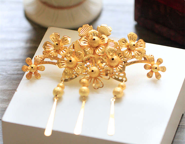 中式新娘步搖頭飾，金色古裝發(fā)飾套裝