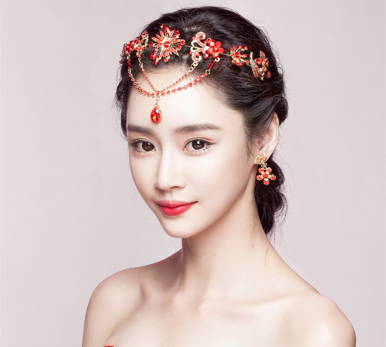 中式三件套裝敬酒服額飾，優(yōu)美盤發(fā)配飾發(fā)飾