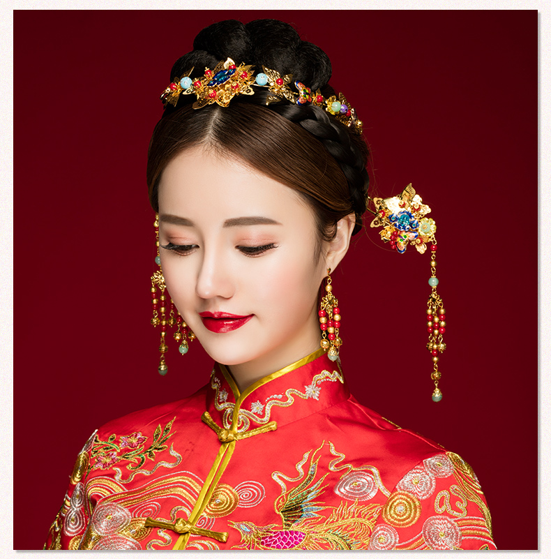 古典步搖新娘發(fā)飾，古式婚禮發(fā)簪