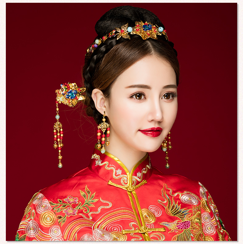 古典步搖新娘發(fā)飾，古式婚禮發(fā)簪