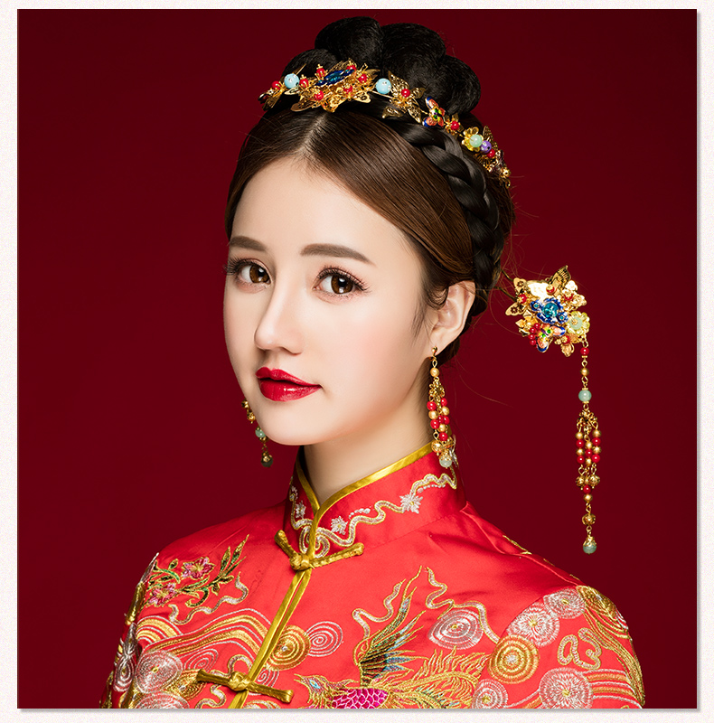 古典步搖新娘發(fā)飾，古式婚禮發(fā)簪