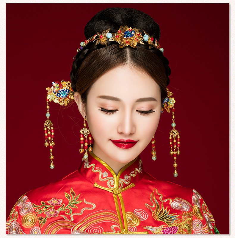 古典步搖新娘發(fā)飾，古式婚禮發(fā)簪