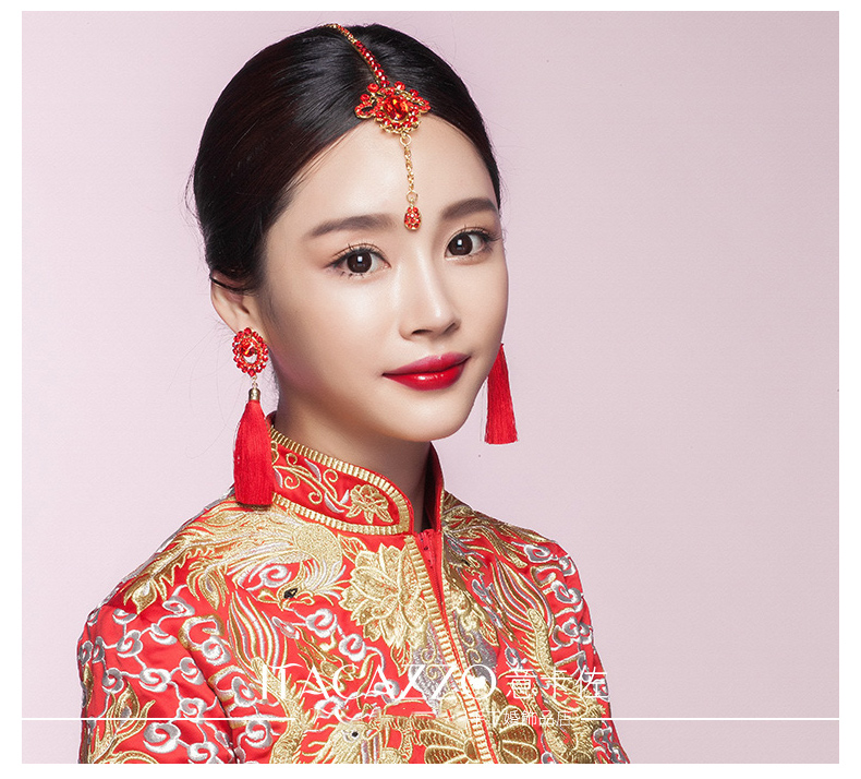 家佳樂文學(xué)頭飾紅色眉心墜，古風(fēng)新娘妝額飾