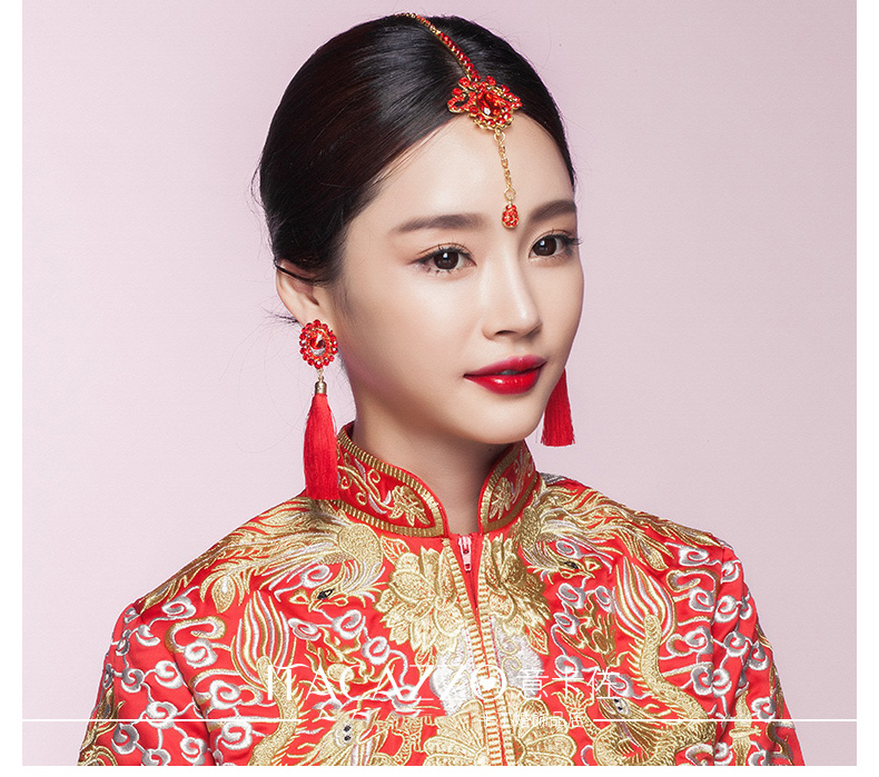 家佳樂文學(xué)頭飾紅色眉心墜，古風(fēng)新娘妝額飾