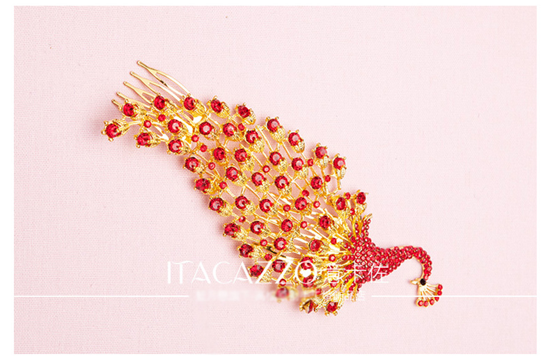 金色中式新娘鳳凰頭飾，盤發(fā)插梳敬酒服發(fā)飾