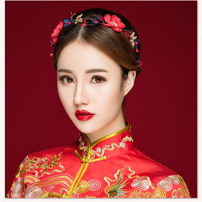 典雅梅花造型古風(fēng)頭飾，珍珠水鉆制作新娘發(fā)飾