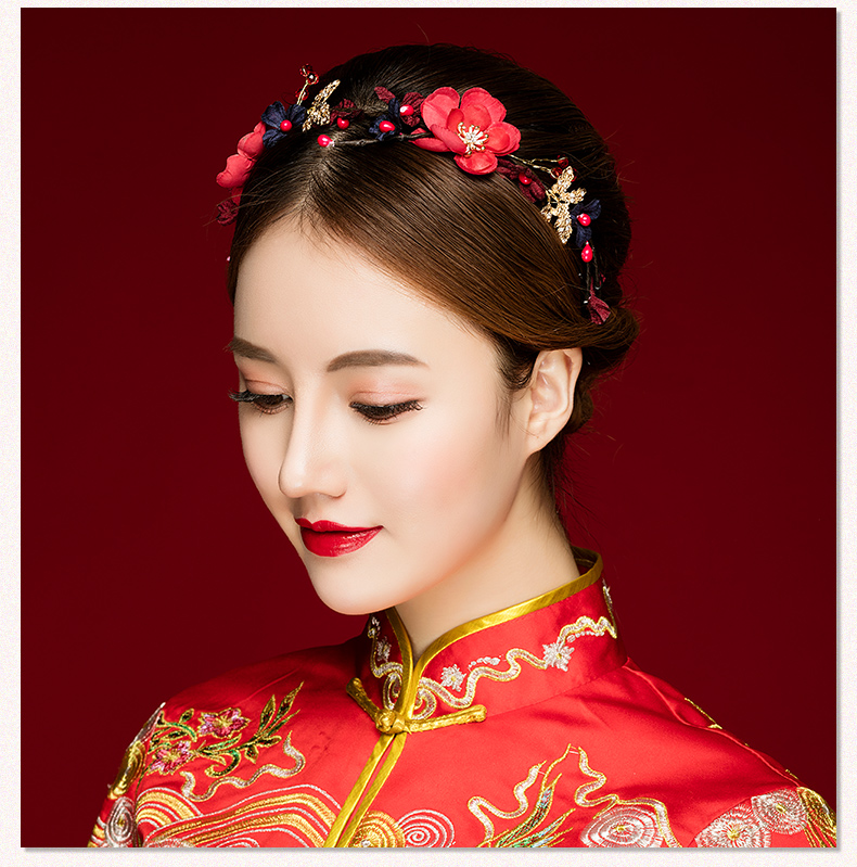 典雅梅花造型古風(fēng)頭飾，珍珠水鉆制作新娘發(fā)飾