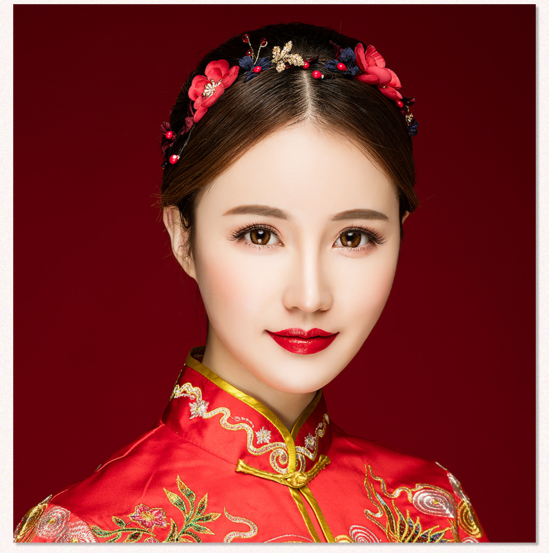 典雅梅花造型古風(fēng)頭飾，珍珠水鉆制作新娘發(fā)飾