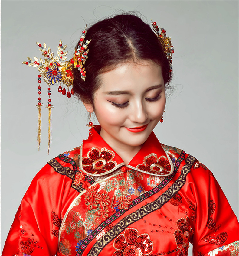 手工精美發(fā)飾紅雀，古代紅色中式發(fā)插