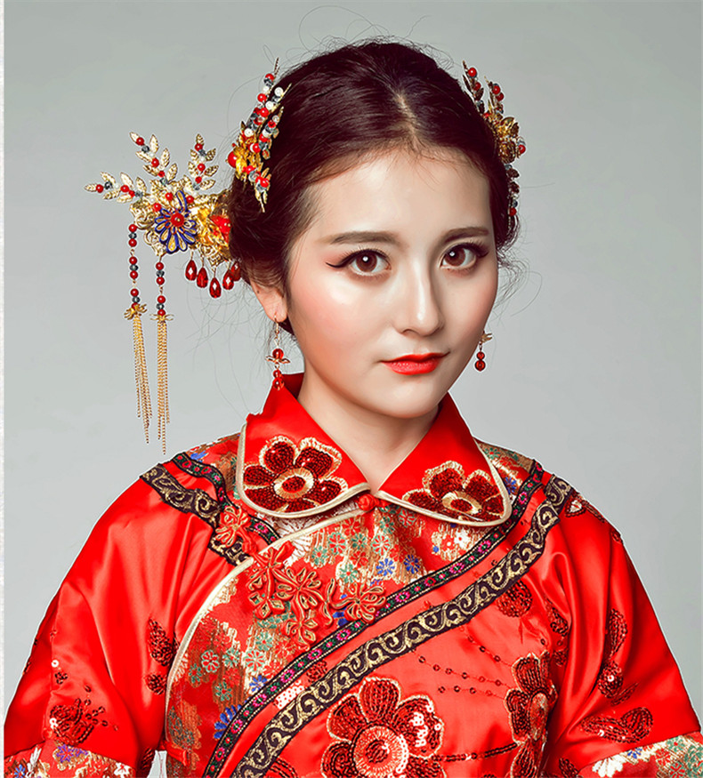 手工精美發(fā)飾紅雀，古代紅色中式發(fā)插