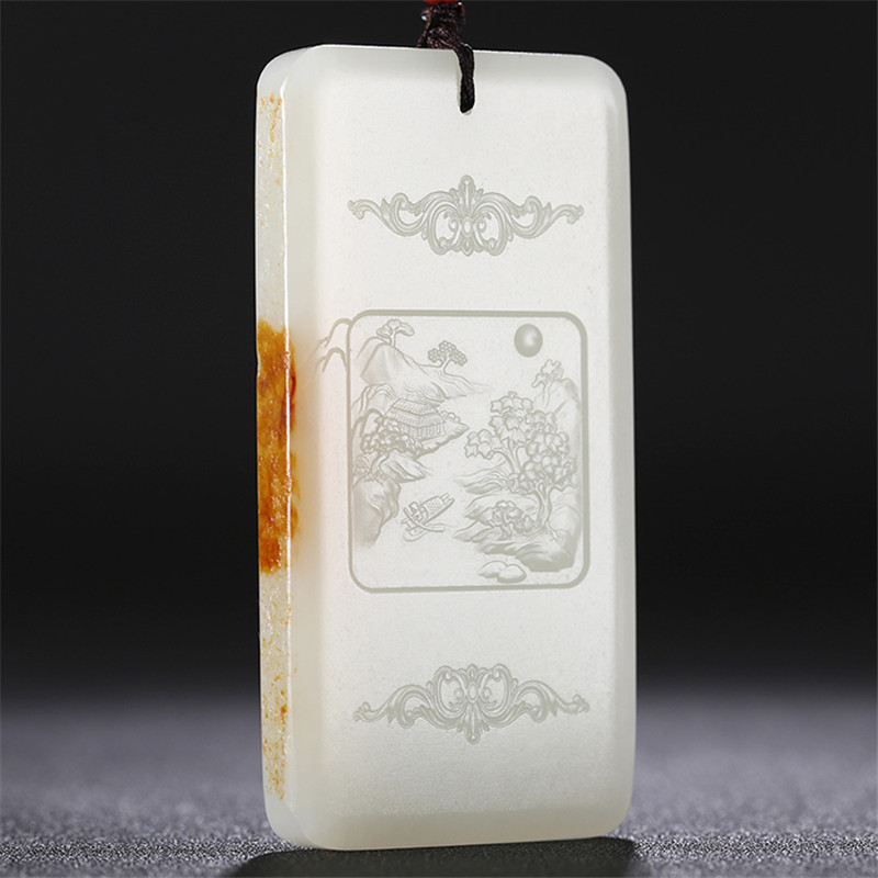 和田玉山水悠然自在掛件，白玉項(xiàng)鏈玉石。