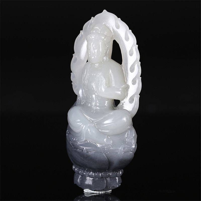 護佑之主和田玉觀音掛件，天然青花籽料掛墜。