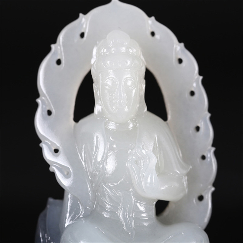 護佑之主和田玉觀音掛件，天然青花籽料掛墜。