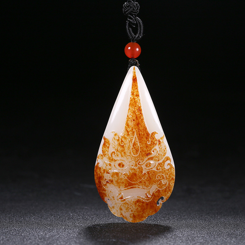 財(cái)福雙至和田玉貔貅掛墜，白玉籽料吊墜