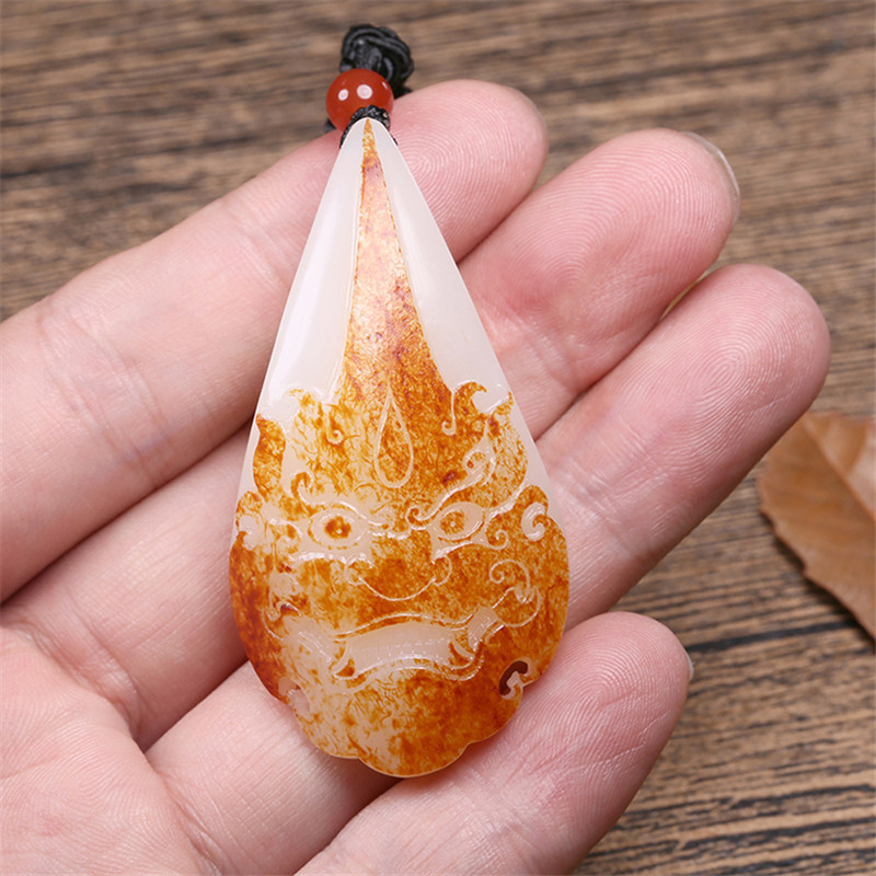 財(cái)福雙至和田玉貔貅掛墜，白玉籽料吊墜