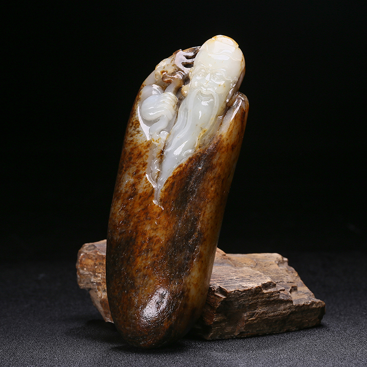 天然白玉壽星手玩件，和田玉掛件籽料