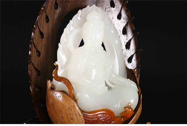 鳳拜觀音手玩件白玉把件，和田玉白玉籽料觀音