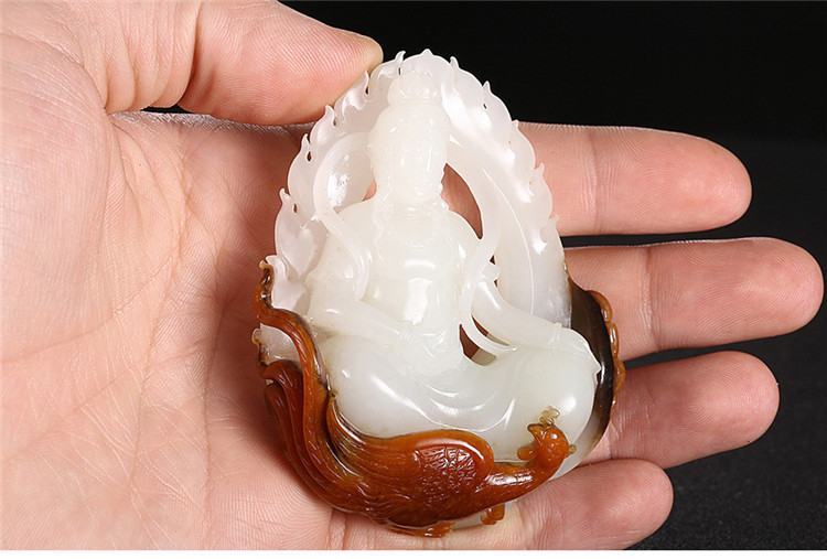 鳳拜觀音手玩件白玉把件，和田玉白玉籽料觀音