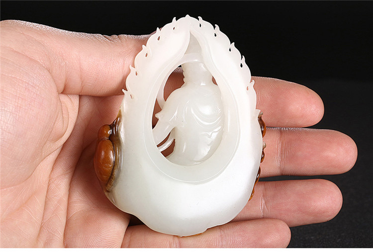 鳳拜觀音手玩件白玉把件，和田玉白玉籽料觀音