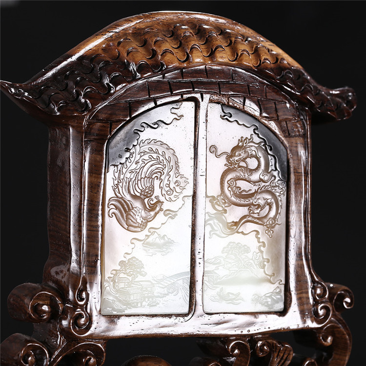 和田玉龍鳳呈現(xiàn)玉牌子，天然糖白玉蘇工擺件