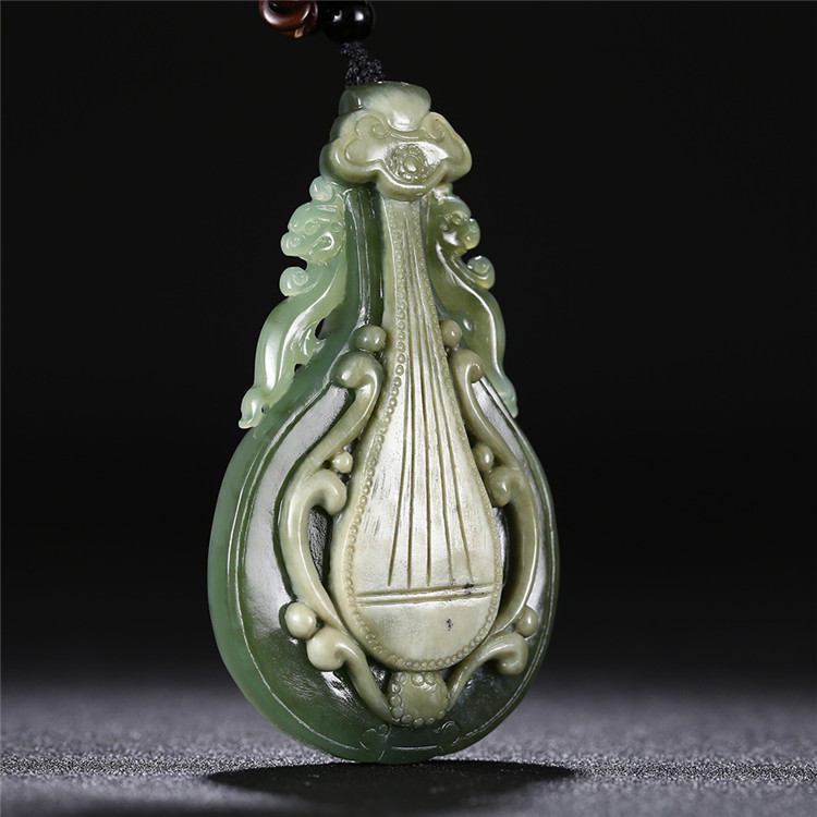 精美琵琶如意和田碧玉項(xiàng)鏈，天然玉石掛墜