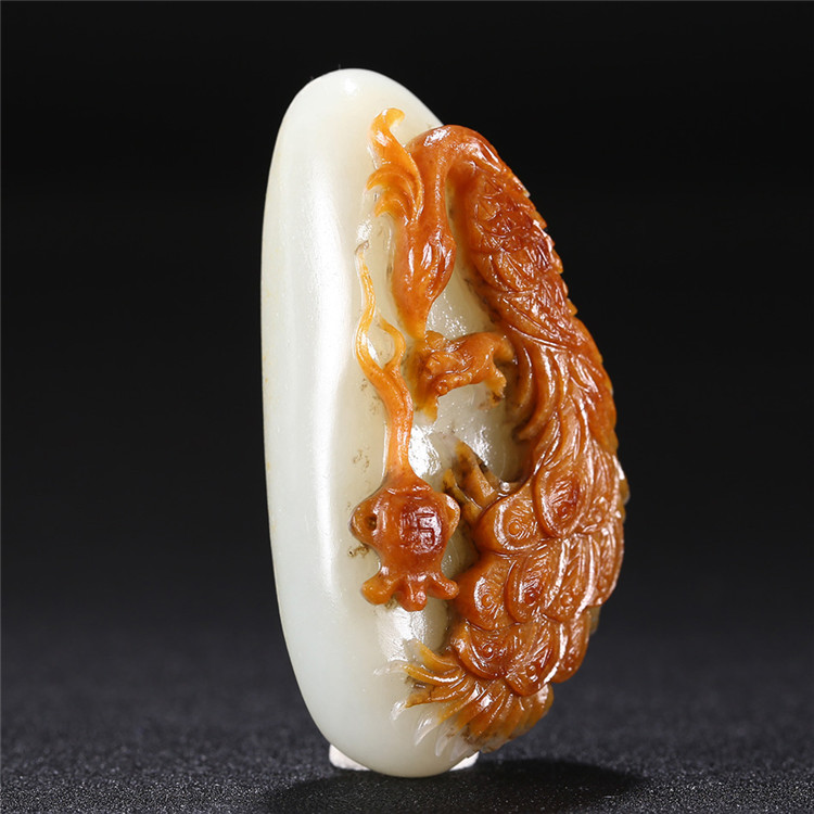 白玉項(xiàng)鏈優(yōu)雅孔雀吊墜，錦繡前程玉石掛墜