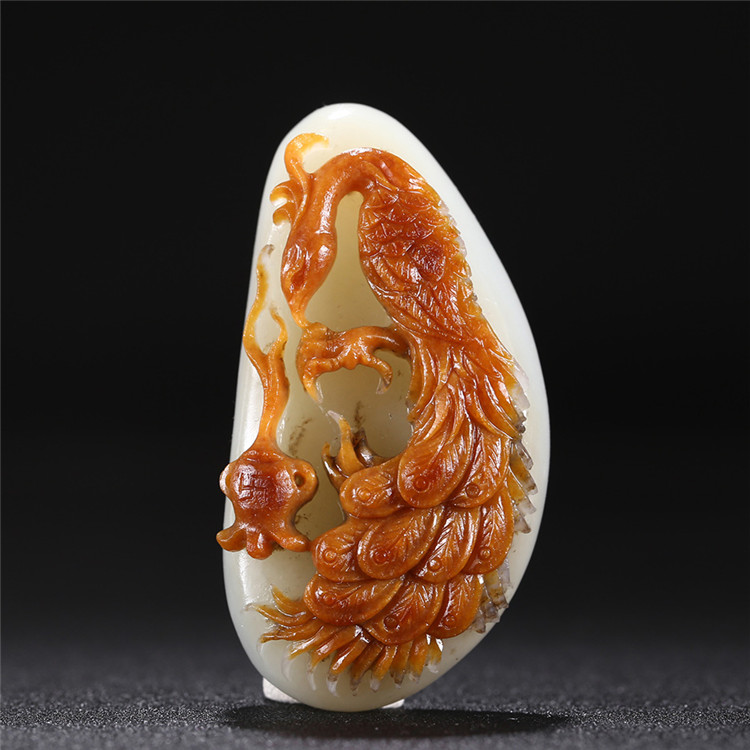 白玉項(xiàng)鏈優(yōu)雅孔雀吊墜，錦繡前程玉石掛墜