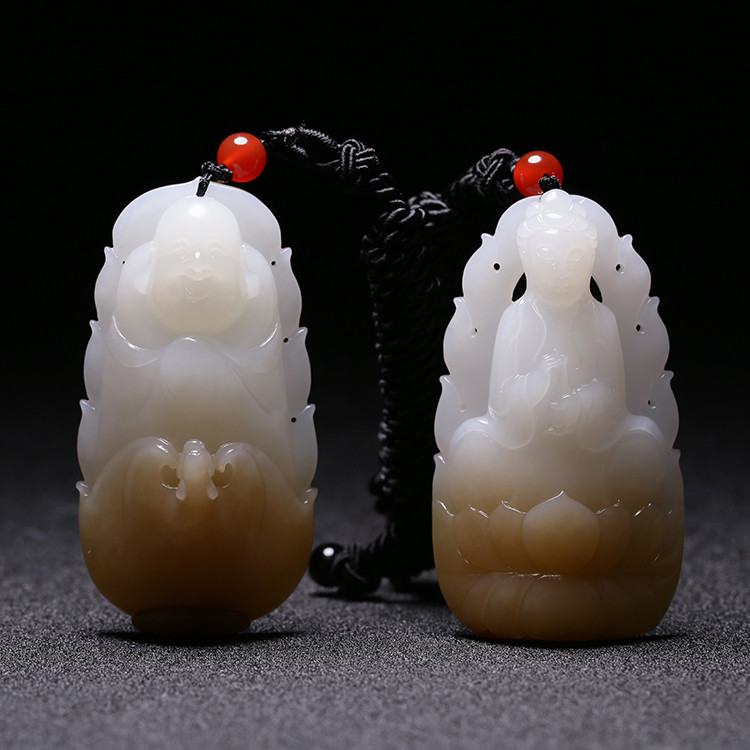 夫妻和田玉掛墜，玉佛觀音彌勒佛項(xiàng)鏈