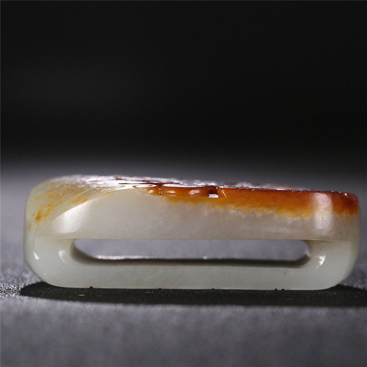 仿古龍御天下白玉皮帶扣，和田玉籽料真皮手把