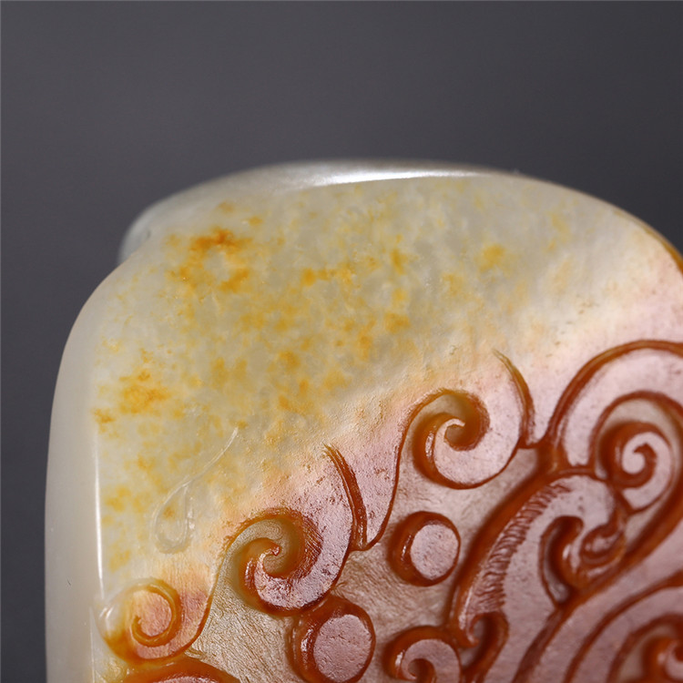 仿古龍御天下白玉皮帶扣，和田玉籽料真皮手把